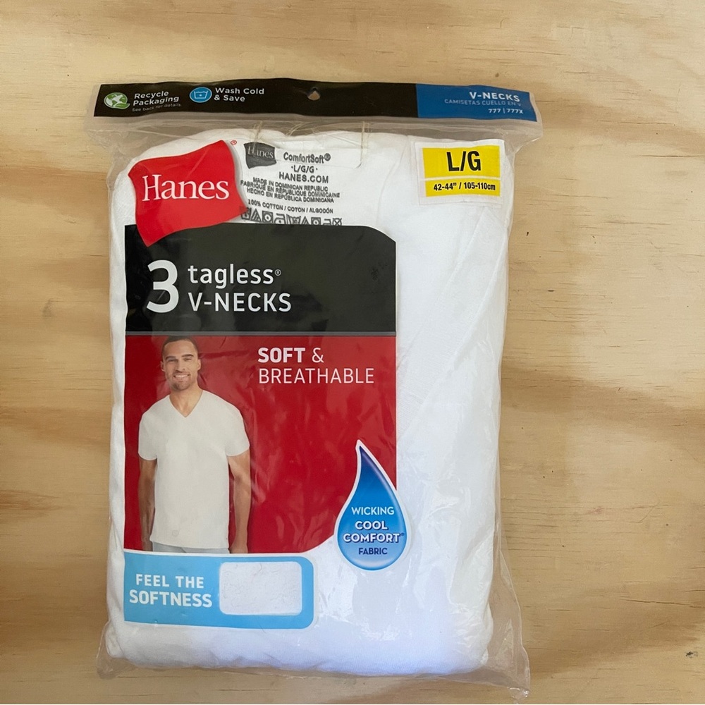 Hanes White Tagless V-Neck plain whit T-Shirts